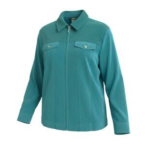 Alia Petite Zip Up Moto Style Jacket Dark Teal Blue Microsuede and Knit Size XL